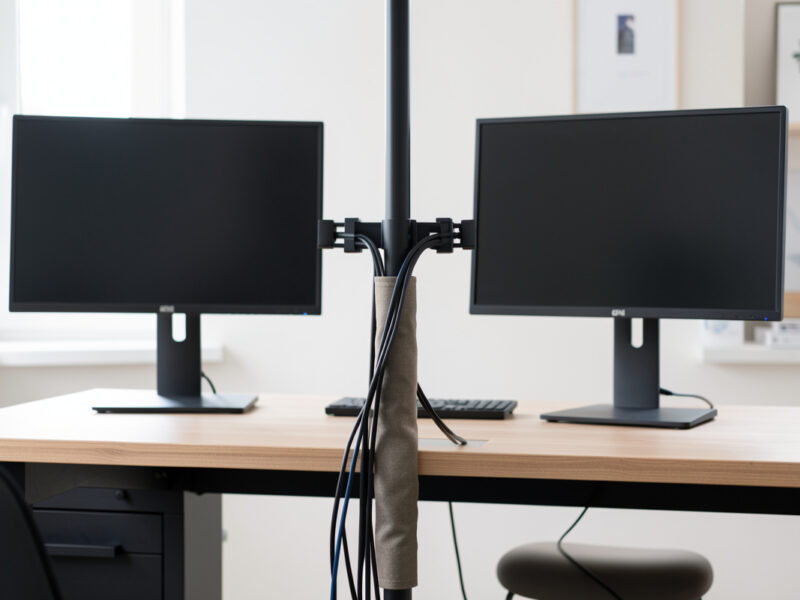 Cable Routing for Dual Monitor Arms: Wire for Movement