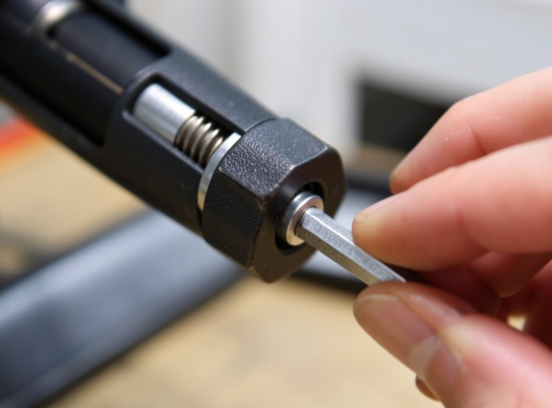 Adjusting the gas-spring tension screw on a monitor arm with a hex key