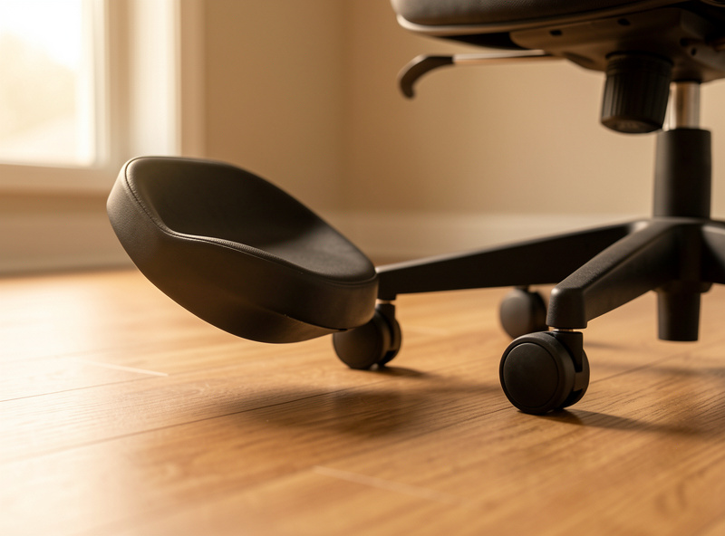 Rocking tilting footrest on a home office floor next to a chair caster