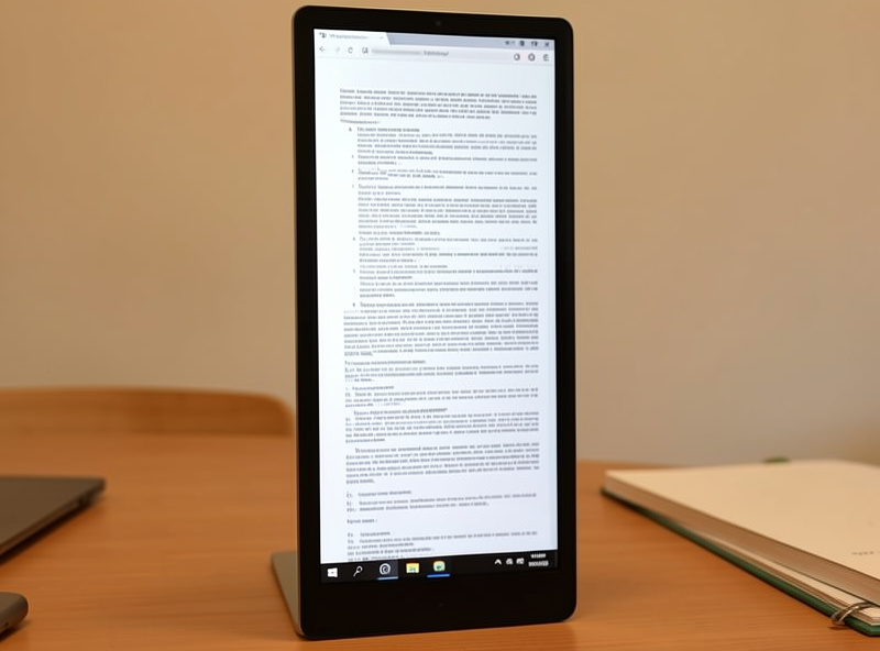 Vertical portrait monitor showing a long document with many visible lines of text