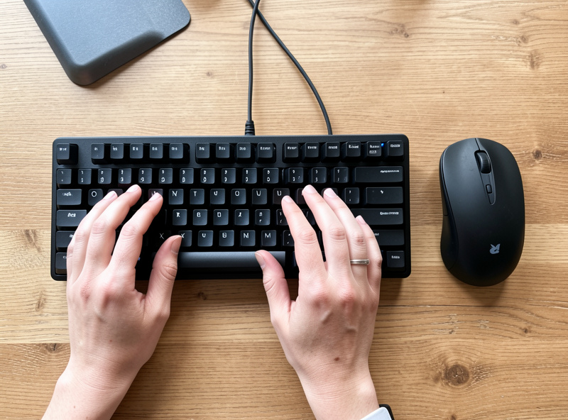 Compact keyboard with a mouse placed immediately to its right at the same level