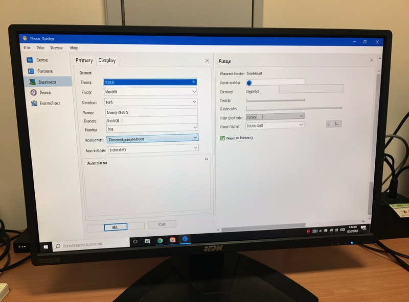 Operating system display settings showing primary display and arrangement for two monitors