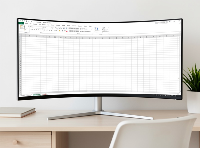 Curved ultrawide monitor showing one continuous wide spreadsheet with no center bezel